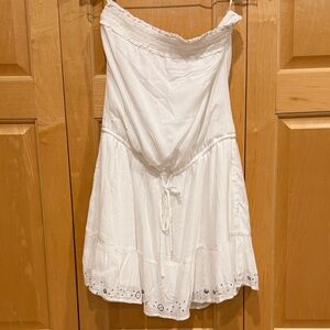 White Strapless Dress with Eyelet Hem or Swimsuit Coverup